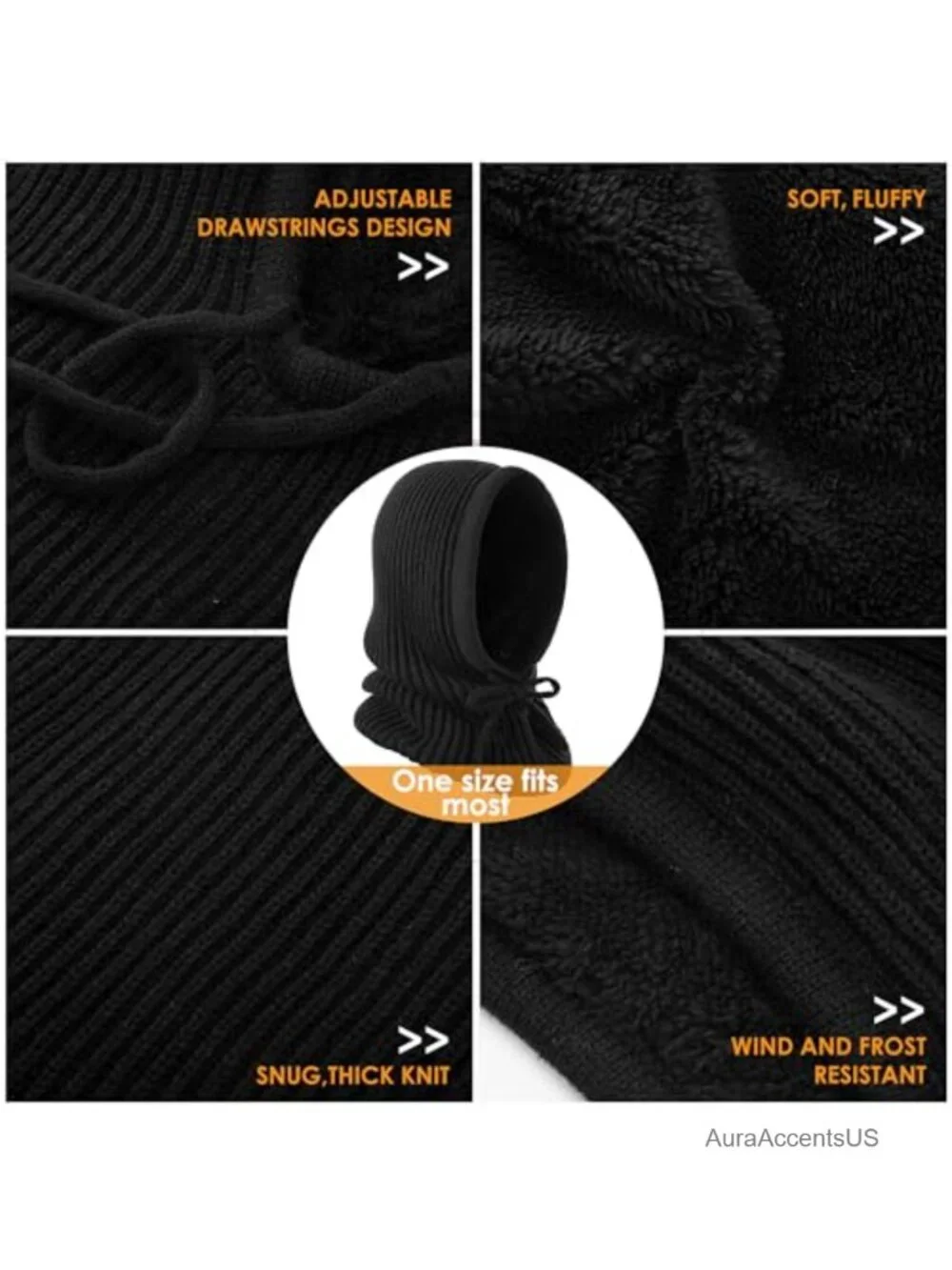 Unisex Knit Balaclava Hooded Scarf Ski Mask Winter Head Cover with Fleece Lining
